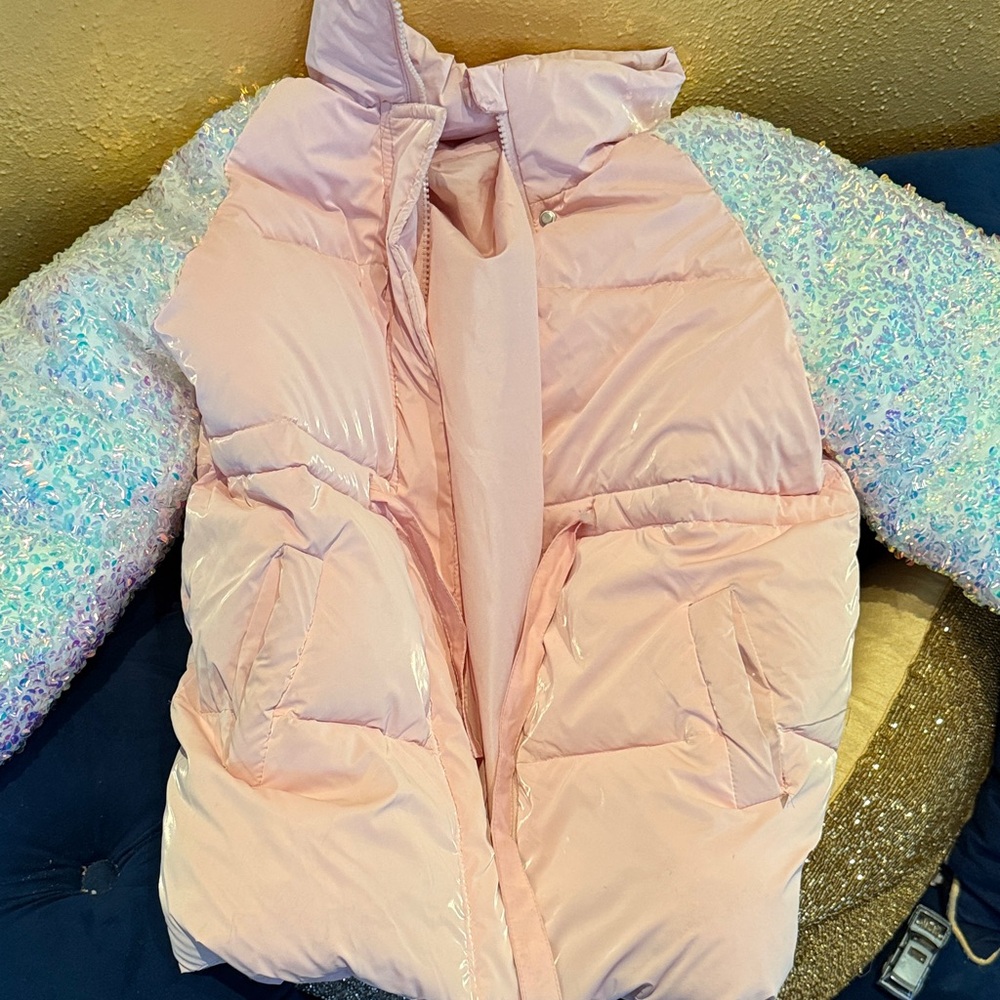 Like NEW Lola + The Boys Pink Puffer Jacket with Iridescent Sleeves